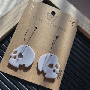 Polymer clay White skull hoop earrings